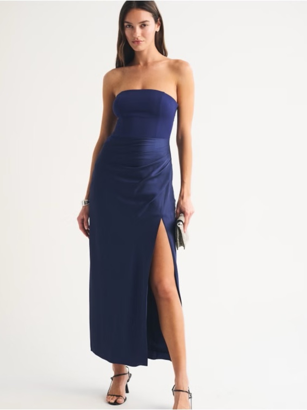 Abercrombie & Fitch Strapless Navy Blue Side-Slit Gown